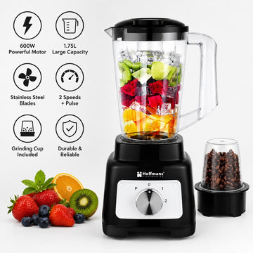 Blender cu rasnita Hoffmans HM-2102, 600W, vas 1.75L, 2 viteze + Pulse, recipient pentru macinare inclus, Black/White
