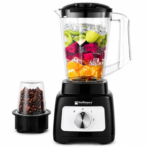 Blender cu rasnita Hoffmans HM-2102, 600W, vas 1.75L, 2 viteze + Pulse, recipient pentru macinare inclus, Black/White