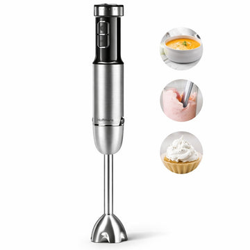 Blender de mana 5-in-1, Hoffmans HM8043, 800W Multifunctional cu Chopper si Tel Inox, Argintiu