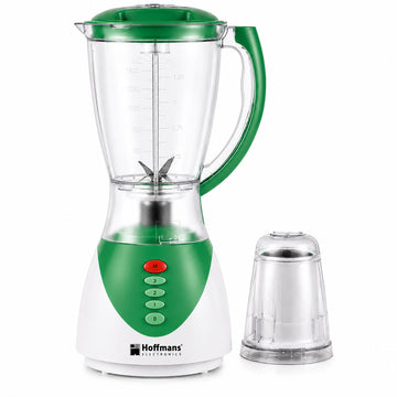 Blender Hoffmans HM-188, 450W, 1.5L, 4 viteze + Pulse, Lame inox, Functie macinare, Verde/Alb