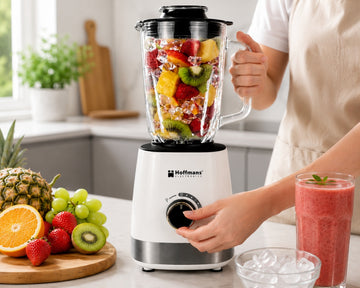 Blender Hoffmans HM-2075, 1200W, Vas din sticlă 1.5L, 6 lame inox, Funcție Pulse, Alb