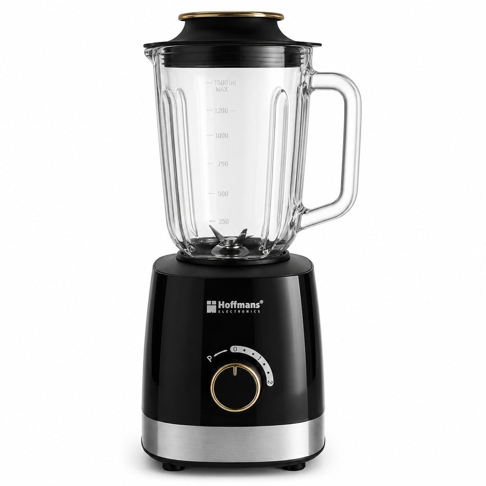 Blender Hoffmans HM-2075, 1200W, Vas din sticlă 1.5L, 6 lame inox, Funcție Pulse, Negru