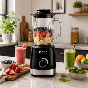 Blender Hoffmans HM-2075, 1200W, Vas din sticlă 1.5L, 6 lame inox, Funcție Pulse, Negru