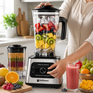 Blender profesional 2 in 1 Hoffmans HM-2108, 1800W, vas 2L, rasnita inclusa, Argintiu/Negru