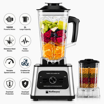 Blender profesional 2 in 1 Hoffmans HM-2108, 1800W, vas 2L, rasnita inclusa, Argintiu/Negru