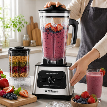 Blender profesional 2 in 1 Hoffmans HM-2108, 1800W, vas 2L, rasnita inclusa, Argintiu/Negru