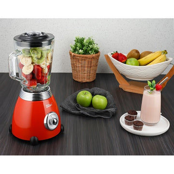 Blender Retro Zilan ZLN7057 Rosu, 500W, 1.5L, vas din sticla, lame din otel inoxidabil, functie Pulse, 2 trepte de viteza