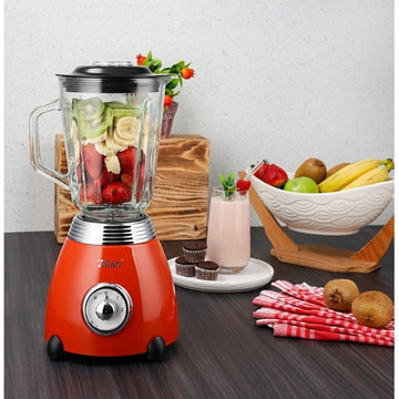 Blender Retro Zilan ZLN7057 Rosu, 500W, 1.5L, vas din sticla, lame din otel inoxidabil, functie Pulse, 2 trepte de viteza
