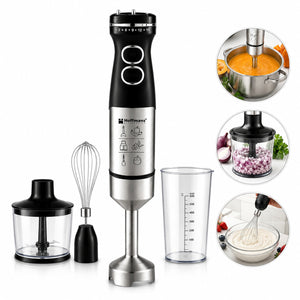 Blender vertical 5 in 1 Hoffmans HM-8032, 1000W, motor din cupru, 15 viteze, tocator inclus, tel inox, pahar gradat, Black/Silver