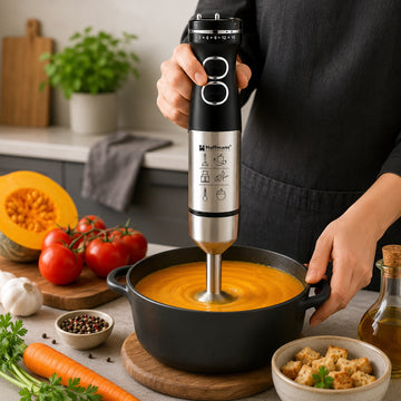 Blender vertical 5 in 1 Hoffmans HM-8032, 1000W, motor din cupru, 15 viteze, tocator inclus, tel inox, pahar gradat, Black/Silver