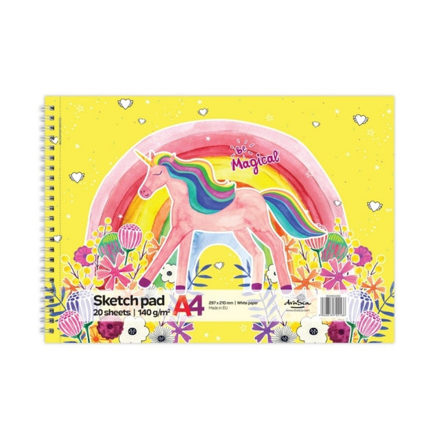 Blocnotes A4 Drasca, 20 file, 140g, cu spira, 29.7x21cm, unicorn 900900280