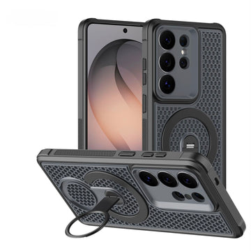Husa MeshMag pentru Samsung A08, KickStand, Magnet Ring - Negru