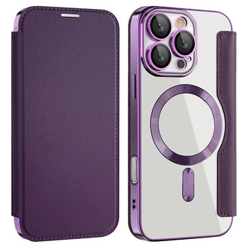 Husa MagFlip pentru iPhone 16 Pro, Magnet, RFID Protect, Piele, Chrome Edge - Mov