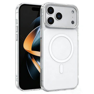 Husa MagShield pentru iPhone 17 Pro, Magnetica, Butoane Metalice, Clear Frame - Alb