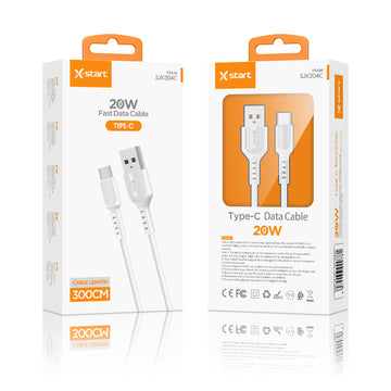 Cablu Date si Incarcare X-Start SJX204CC, USB-C, 20W, 3m, Basic Texture - Alb