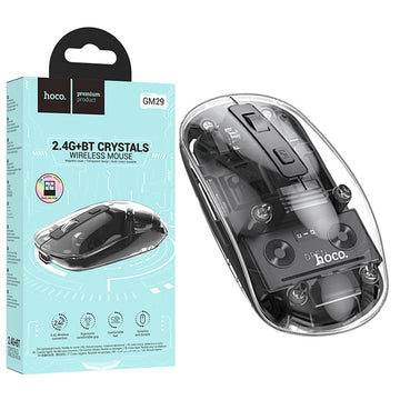 Mouse Hoco GM29, pentru PC/Laptop, Dual Mode BT / Wireless - Transparent / Negru