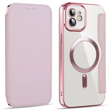 Husa MagFlip pentru iPhone 11, Magnet, RFID Protect, Piele, Chrome Edge - Roz