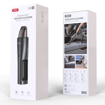 XO (CZ019) - Aspirator portabil, auto/casa, 5000mAh, motor cu perii, capacitate 120ml, filtru, Black