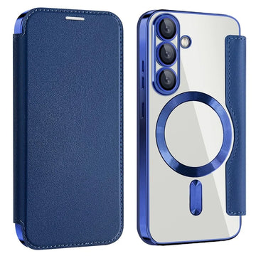 Husa MagFlip pentru Samsung S25, Magnet, RFID Protect, Piele, Chrome Edge - Bleumarin
