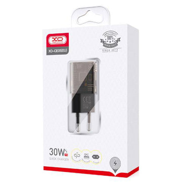 Incarcator Retea XO CE05, 30W, 1xUSB-C, 1xUSB-A, PD, QC 3.0 - Maro