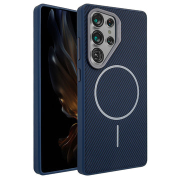 Husa MagFiber pentru Samsung S25 Plus, Carbon MagCase, AntiShock - Albastru