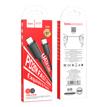 Cablu Date si Incarcare Hoco X88, USB-C la Lightning, PD20W, QC3.0, 1m - Negru