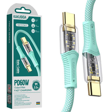 Cablu Date si Incarcare Kaku KSC-809, USB-C, PD60W, QC3.0, Braided, LED Power, 1m - Verde