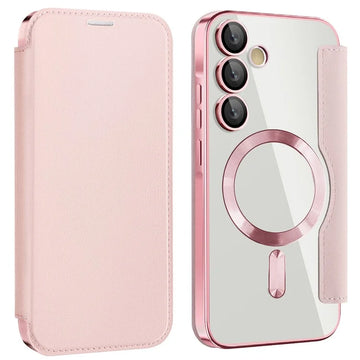 Husa MagFlip pentru Samsung A55, Magnet, RFID Protect, Piele, Chrome Edge - Roz