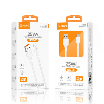 Cablu Date si Incarcare X-Start SJX338C, USB-A la USB-C, 3A, 25W, 2m - Alb