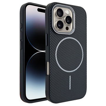 Husa MagFiber pentru iPhone 16, Carbon MagCase, AntiShock - Negru
