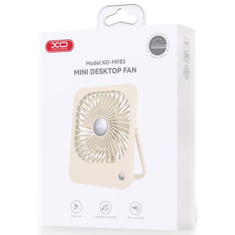 XO (MF83) - Ventilator Thin Desktop, Folding/Hangable Fan, 2000mah, BEIGE