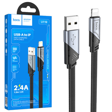 Cablu Date si Incarcare Hoco U119, USB-A la Lightning, 2.4A, Flat, 1.2m - Negru