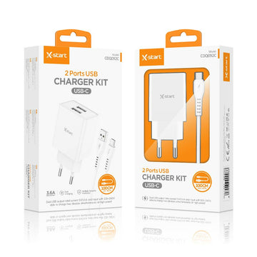 Incarcator Retea + Cablu USB-C X-Start CDQ092C, 3.6A, 5V, 2xUSB-A - Alb