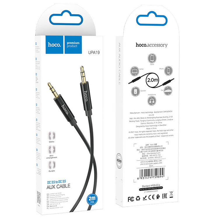 Cablu Audio Hoco UPA19, Jack 3.5mm M, la Jack 3.5mm M, 2m - Negru