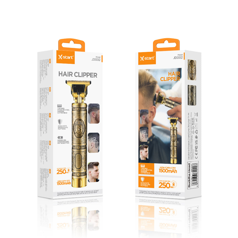 X-Start (JD002) - Aparat de tuns, Hair Clipper, Portabil, 1500mAh, 7000RPM, 2 distantiere, Gold