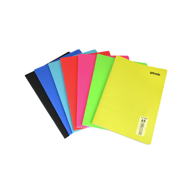 Caiet scolar A4 Mynote Text, 100 file, dictando, colturi rotunjite, coperta plastic, diverse culori, MTXNE-A4100-C