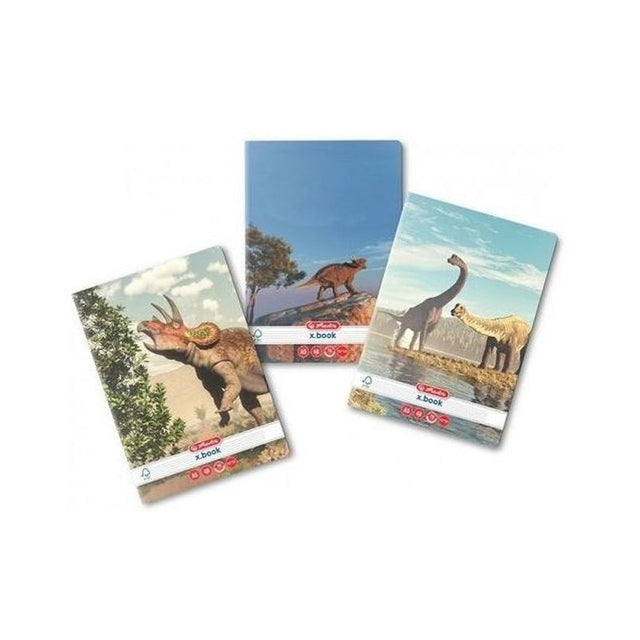 Caiet scolar A5 Herlitz X.Book Dino Mania, 48 file, dictando, colturi rotunjite, 70g/mp, 9487520