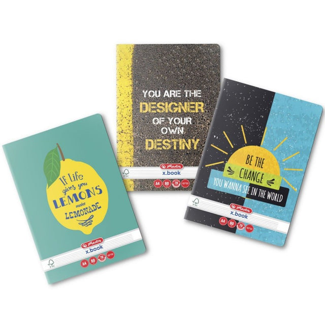 Caiet scolar A4 Herlitz X.Book Quotes, 80 file, dictando, colturi rotunjite, 70g/mp, 9480980