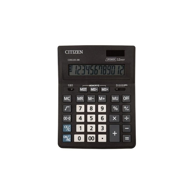 Calculator de birou Citizen CDB1201-BK, 12 digiti, alimentare baterie + solar, ecran inclinat