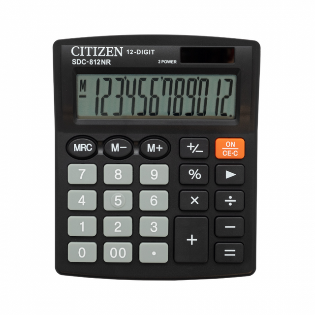 Calculator de birou Citizen SDC-812NR, 12 digiti, alimentare baterie + solar, ecran inclinat