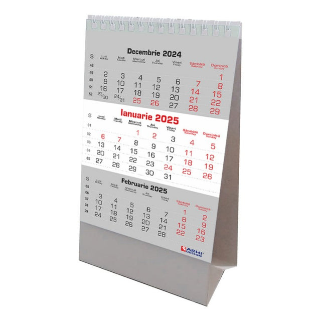 Calendar triptic de birou ARHI de lux, 13.5x22cm, 12 pagini, cu spira, coala 170g/mp