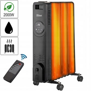 Calorifer Zilan ZLN8416, 2000W, 9 elementi, termostat reglabil, negru