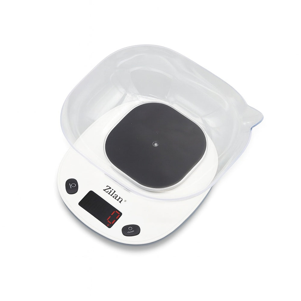 Cantar alimentar digital Zilan ZLN7880 – 5 kg, bol 1L, Tara, LCD, alb