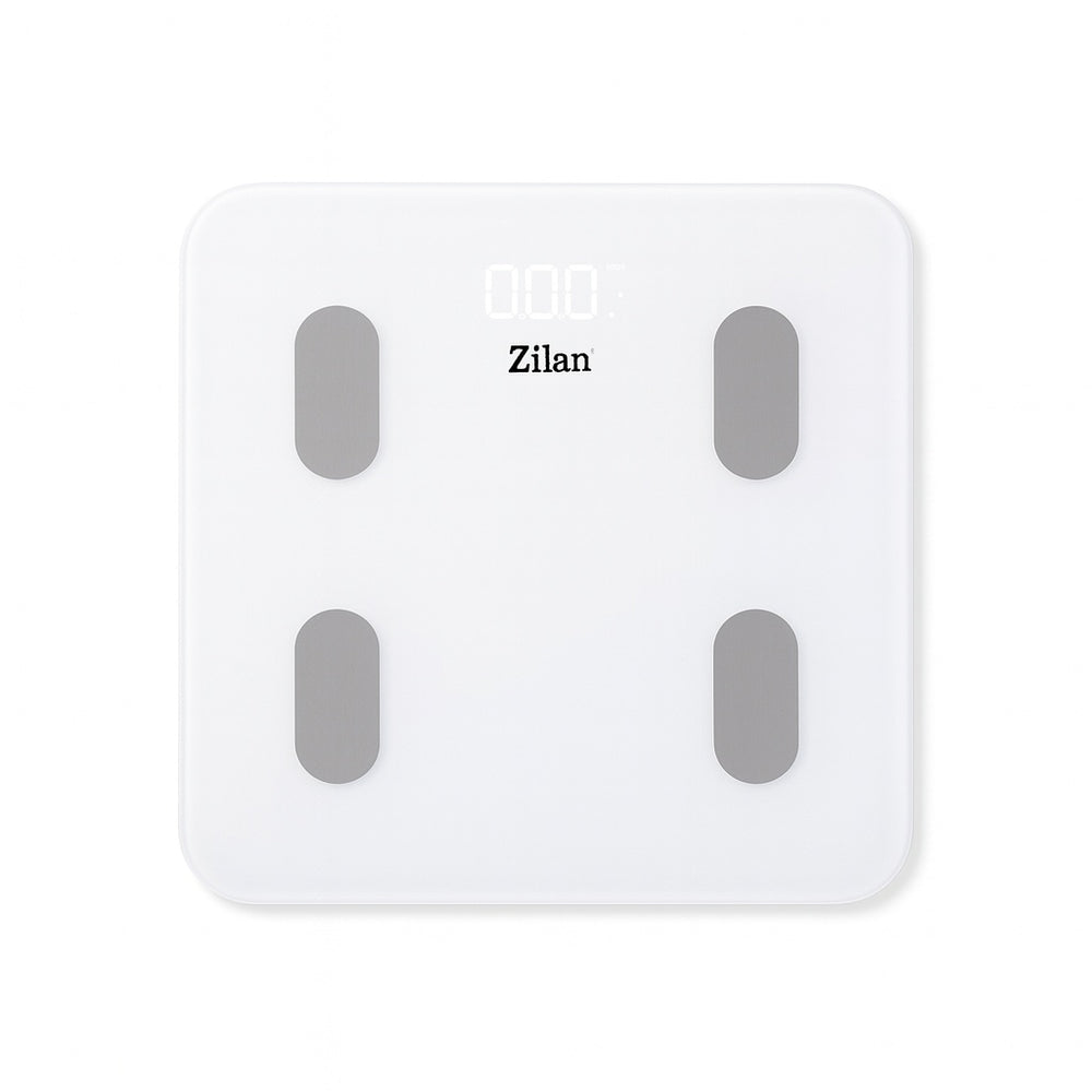 Cantar corporal Zilan ZLN8979 sticla securizata 180kg aplicatie OKOK alb