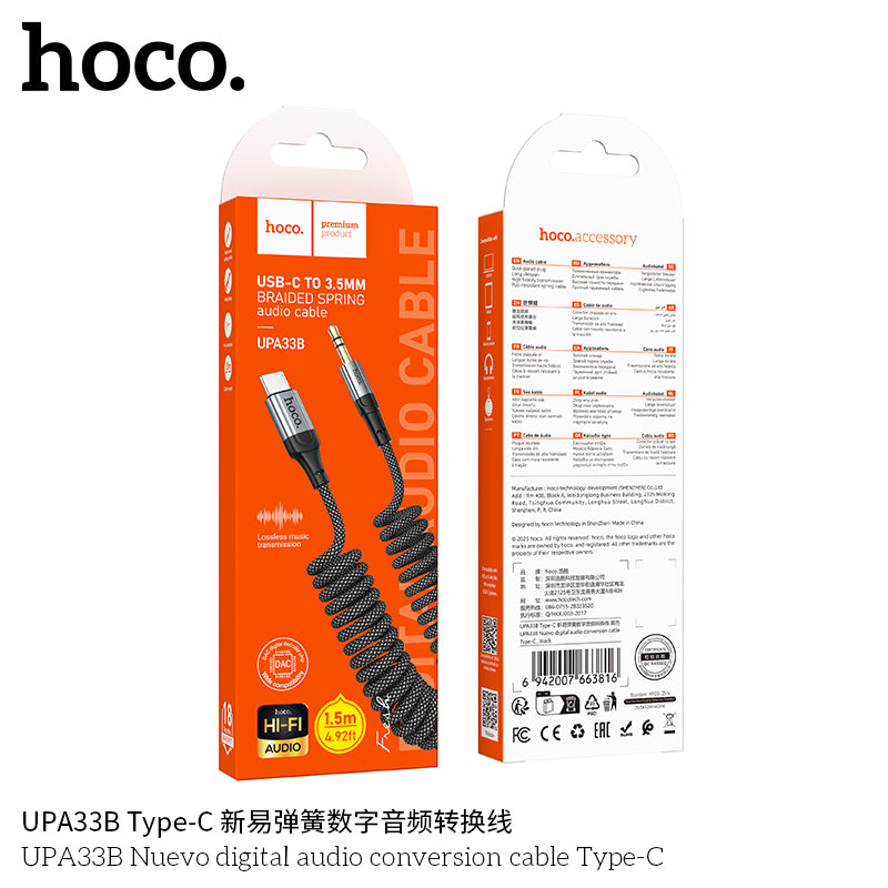 Cablu Date si Incarcare Hoco UPA33B, USB-C la Jack 3.5mm, 1m - Negru