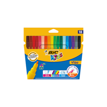 Carioci colorate Bic Kids Visa 811985, 18 culori, lavabile, blister carton