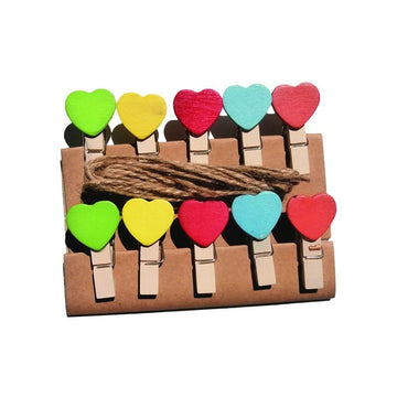 Accesorii creatie - lemn - carlig natur cu inimioare + sfoara, set 10 buc, Colorarte