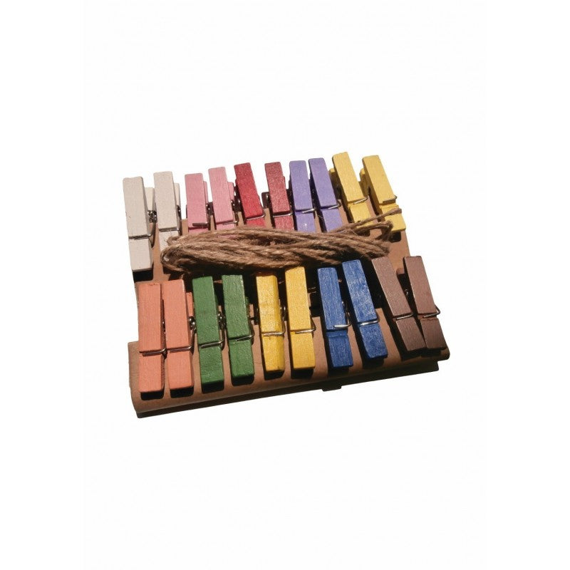 Accesorii creatie - lemn - carlig clasic + sfoara, colorat, 3.5cm, set 20 buc, Colorarte