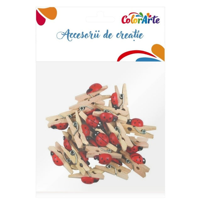 Accesorii creatie - lemn - carlig natur cu buburuze, 2.5cm, set 20 buc, Colorarte