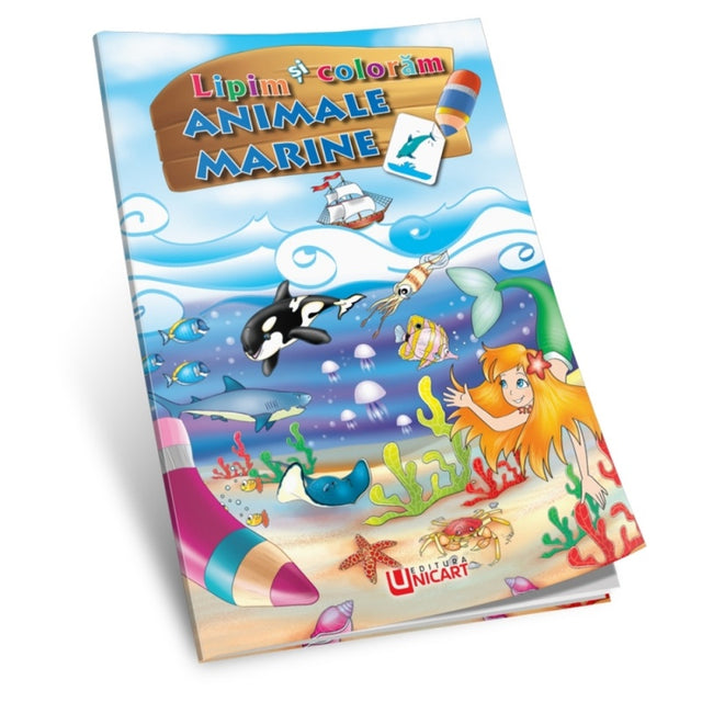 Carte de colorat A4, Lipim si Coloram - Animale marine, Unicart